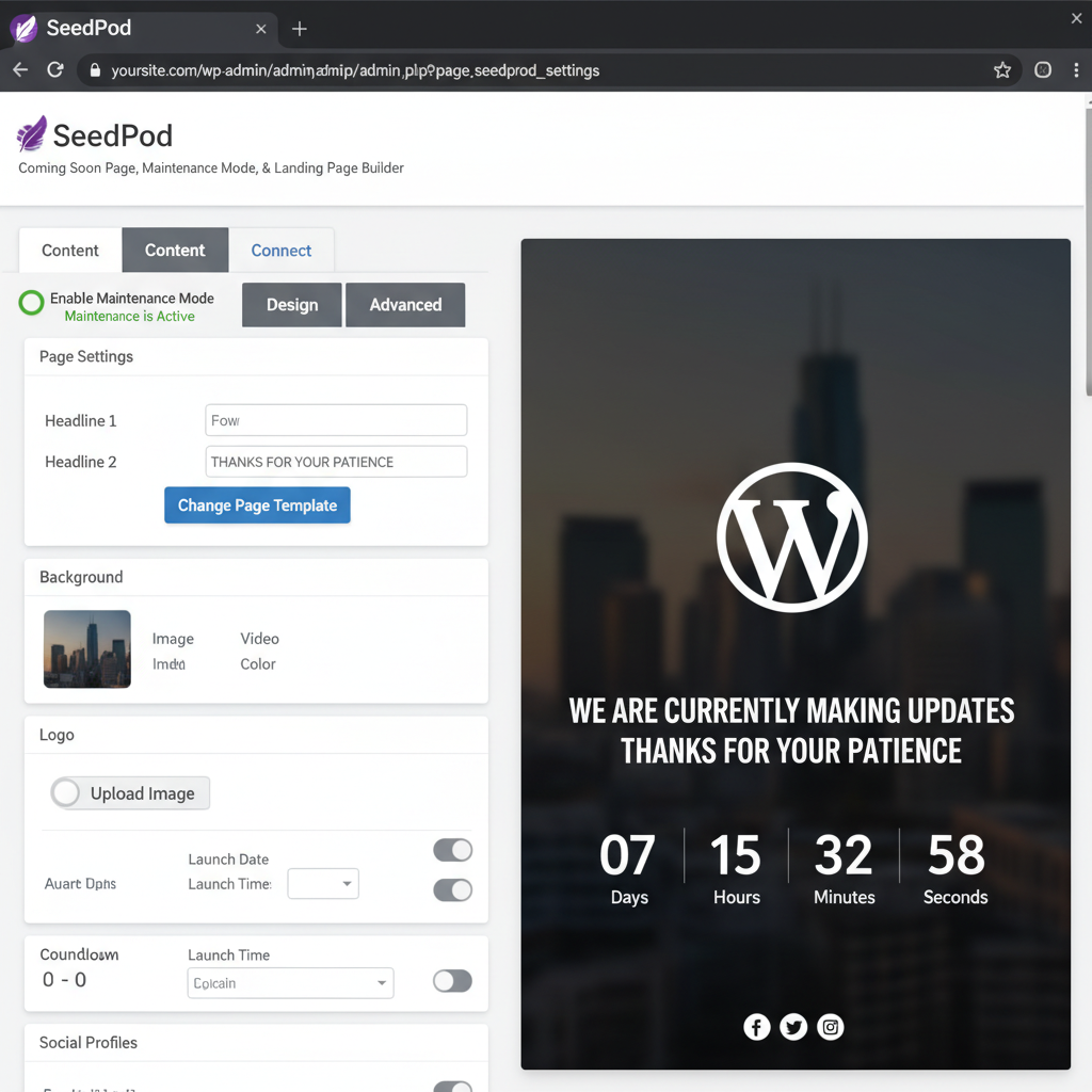 put wordpress into maintenance mode